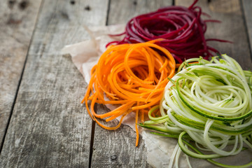 Vegetable noodles - zucchini, carrot and beetroot