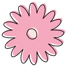watercolor silhouette of hand drawing pink daisy flower with several petals