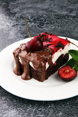 Home made cherry cake with vanilla, cream cheese and black cherr