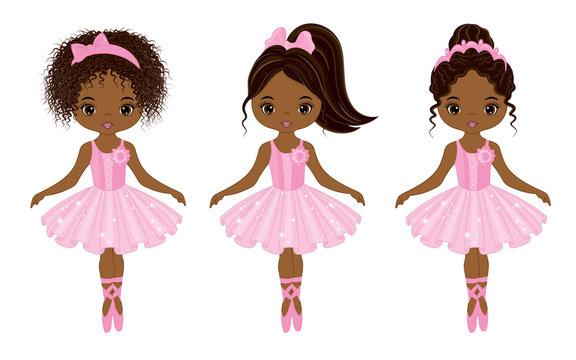 Vector Cute Little African American Ballerinas with Various Hairstyles