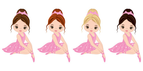 Vector Cute Little Ballerinas with Various Hair Colors © TheCreativeMill