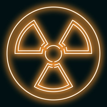 Neon sign of radiation. Orange sign on a black background. Vector illustration.