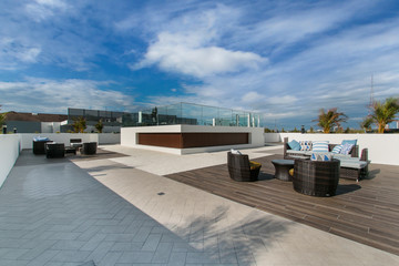 Outdoor terrace on the roof with garden furniture