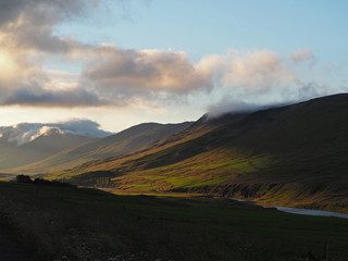 river valley in golden hour light in iceland