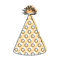 watercolor silhouette of party hat with several dots decoratives