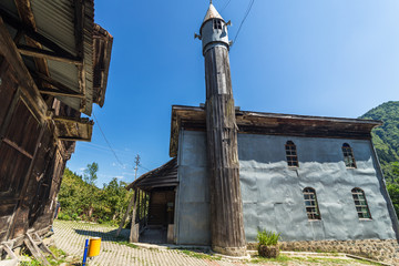Fototapeta premium Exterior view of Artin,Macahel,Camili Camii(mosque),a special mosque which was coverd with wooden boards built in Eighteen century.