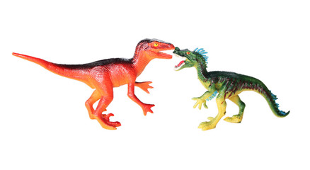 plastic toys dinosaurs fight scene