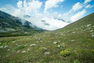 Landscape view of Kackar Mountains or simply Kackars, in Turkish Kackar Daglari or Kackarlar located in Rize, Turkey.