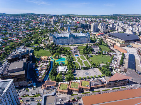 Iasi city centre as seen from above aerial view