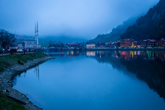 Uzungol(Long Lake):One of the most beautiful tourist places in Turkey.The mountain valley with a trout lake and a small village in Trabzon,Turkey.