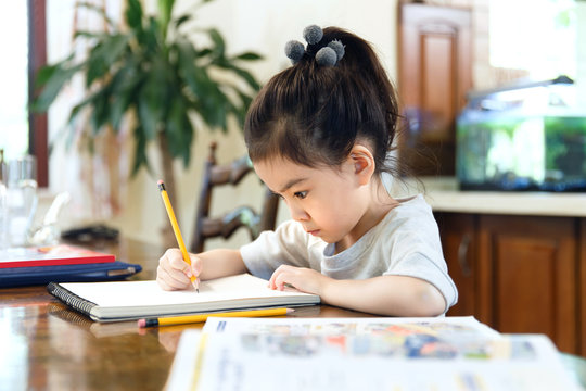 Little girl studying at home