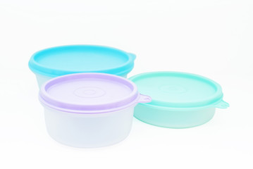 Modern plastic food containers isolated
