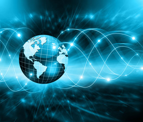 Best Internet Concept of global business. Globe, glowing lines on technological background. Wi-Fi, rays, symbols Internet, 3D illustration