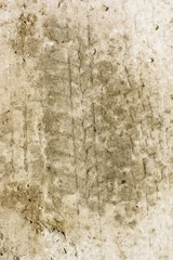 Close up muddy tire track on the ground