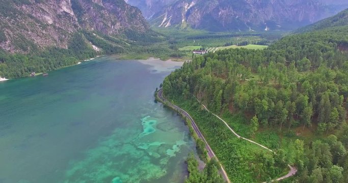 luftaufnahme, Almsee, bei Gr&uuml;nau im Almtal - Salzkammergut