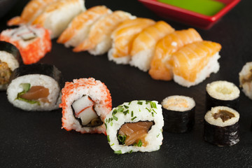 Sushi set on black background