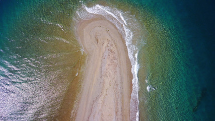 Aerial drone photo of seascape near Kavos beach with sapphire and turquoise clear waters, North Evoia gulf, Greece