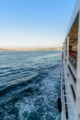 Sea voyage to Bosporus channel on the ferry boat of Istanbul. Turkish steamboat voyage.