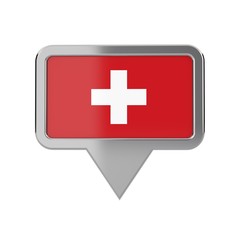Obraz premium Switzerland flag location marker icon. 3D Rendering