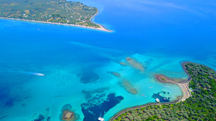 Fototapeta na wymiar Aerial drone photo of exotic beaches with sapphire and turquoise clear waters, called the 