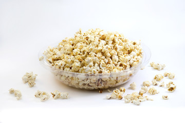 Popcorn on the white background