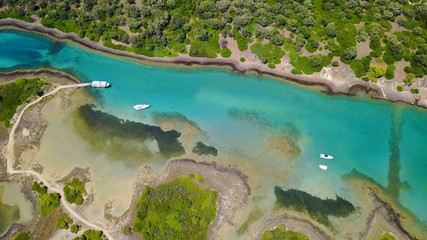Aerial drone photo of exotic beaches with sapphire and turquoise clear waters, called the 
