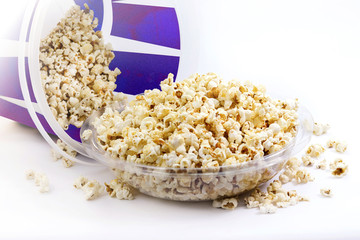 Full bucket of popcorn. Isolated on white