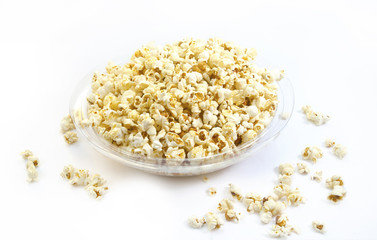 Popcorn on the white background