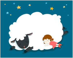Sleeping girl with fluffy sheep vector.