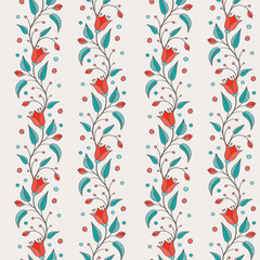 Bellflower floral design element. Seamless floral pattern with colorful flowers. For wallpaper, fabric, pattern fill, web page background, surface texture. Harebell bluebell vector illustration.