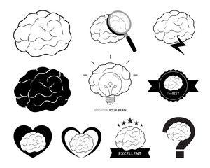 Brain design set. Creative idea concept. icon design representations of creativity, ideas, inspiration, intelligence, strategy, memory, innovation, education. Vector illustration.