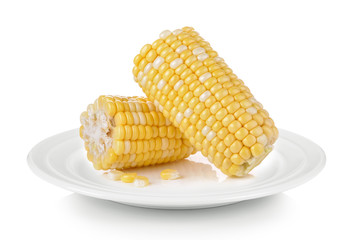 corn in white plate on white background