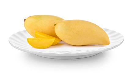 mango in plate on white background