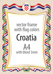 Obraz premium Frame and border with the coat of arms and ribbon with the colors of the Croatia flag