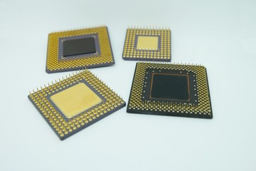 closeup old cpu processor on White background