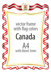 Frame and border  with the coat of arms and ribbon with the colors of the Canada flag