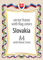 Frame and border  with the coat of arms and ribbon with the colors of the Slovakia flag