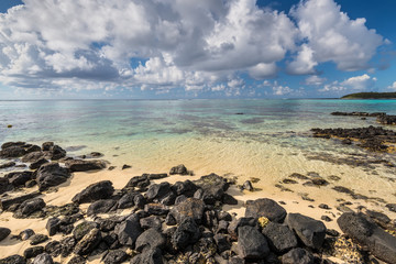 Fototapeta na wymiar Wide-angle view of the Blue Bay Marine Park, Mauritius, Mahebourg, Indian Ocean. Polarizer filter used.