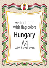 Frame and border  with the coat of arms and ribbon with the colors of the Hungary flag