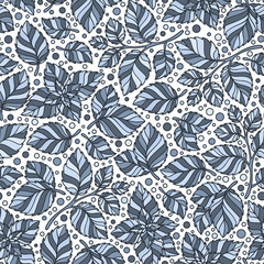 Hand drawn vector seamless pattern with mint leaves