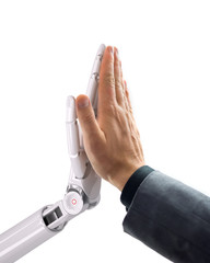 Robot and Human Giving a High Five. Artificial Intelligence Technology 3d Illustration
