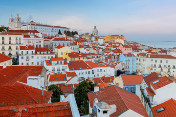 Lisbon. Aerial view of the city on the Sunset.