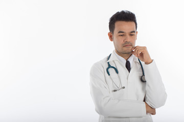 Fototapeta premium Doctor thinking something with copy space