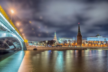 Stunning night view of Kremlin in the winter, Moscow, Russia