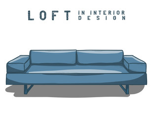 Blue sofa. Loft in interior design eps 10 illustration