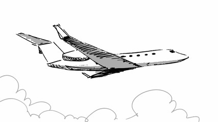 Air plane sketch Vector illustration line art template. Plane flying in the sky