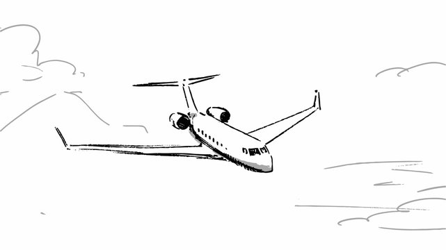 Air plane sketch Vector illustration line art template. Plane flying in the sky