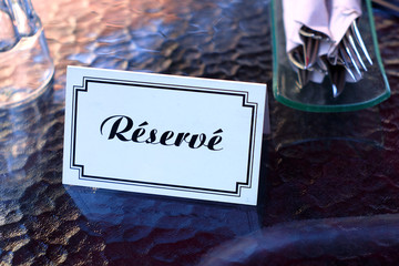 french restaurant reserved table sign card place reservation