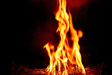 fire flame on dark background.Beautiful yellow, orange  blaze fire flame texture style.