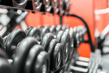 Dumbbells in the gym